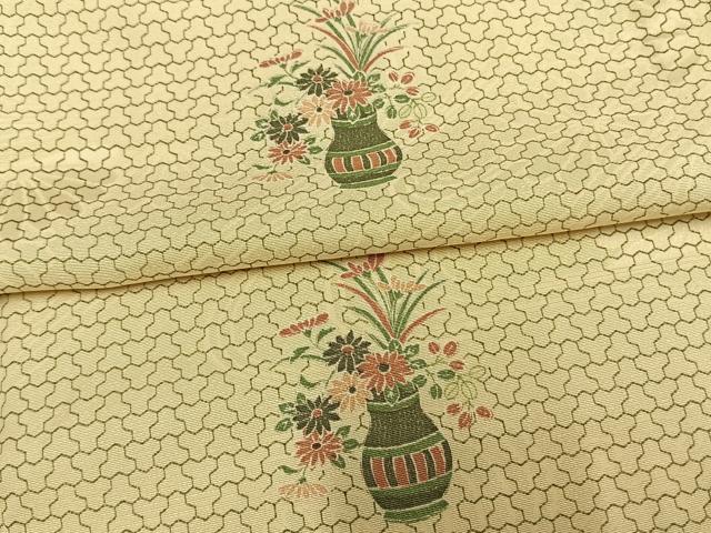 平和屋着物▽上質な小紋　単衣　草花陶器文　正絹　逸品　AAAW1402fy