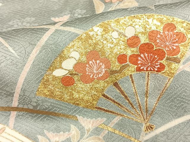 平和屋着物▽訪問着 単衣 駒刺繍 絞り 扇面花文 金彩 正絹