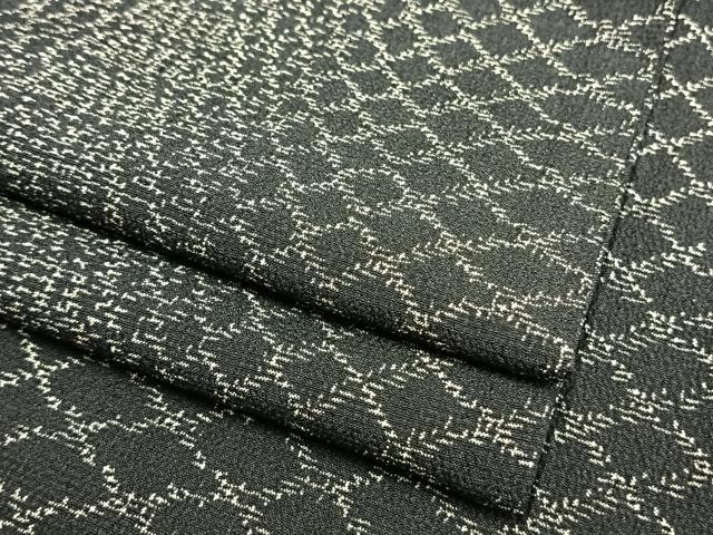 平和屋着物▽本塩沢　単衣　網目文　黒地　正絹　逸品　AAAW1410fy