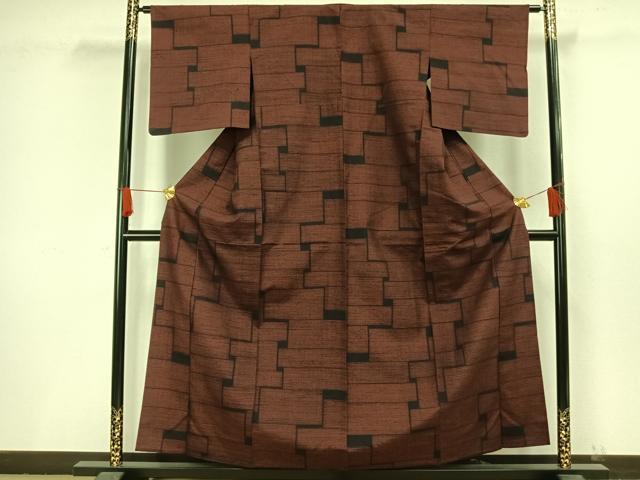 平和屋着物▽結城紬　単衣　80亀甲　色紙文　正絹　逸品　AAAW1417fy 平和屋着物▽結城紬 単衣 80亀甲 色紙文 正絹 逸品 AAAW1417fy