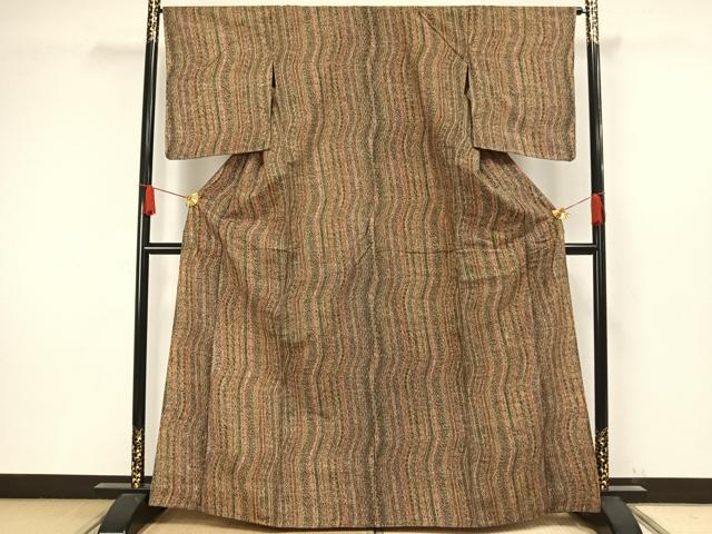 平和屋着物▽上質な小紋　単衣　紬地　更紗文　正絹　逸品　AAAW1421fy 平和屋着物▽上質な小紋 単衣 紬地 更紗文 正絹 逸品 AAAW1421fy