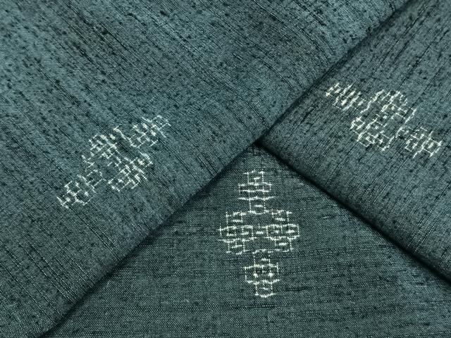 平和屋着物▽上質な紬　単衣　飛び亀甲柄　正絹　逸品　AAAW1423fy