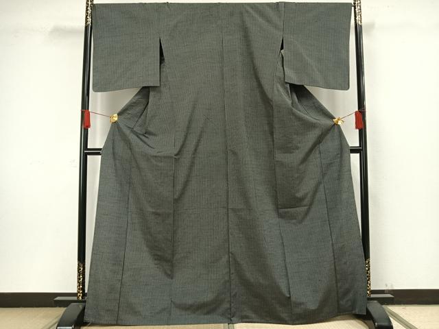 平和屋着物▽上質な紬 単衣 縞 正絹 逸品 AAAW1425fy