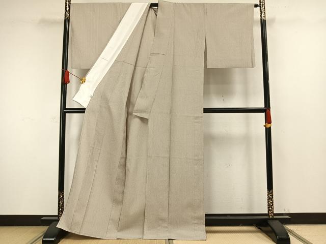 平和屋着物▽上質なお召 単衣 ふくれ織 縞 正絹 逸品 AAAW1429fy