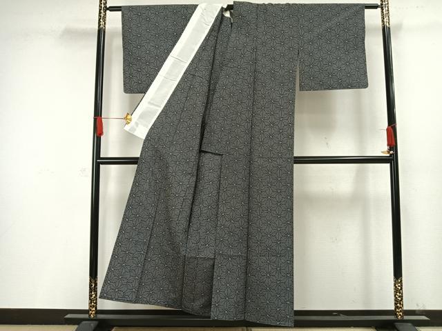 平和屋着物▽上質な紬 単衣 麻の葉文様 正絹 逸品 AAAW1431fy