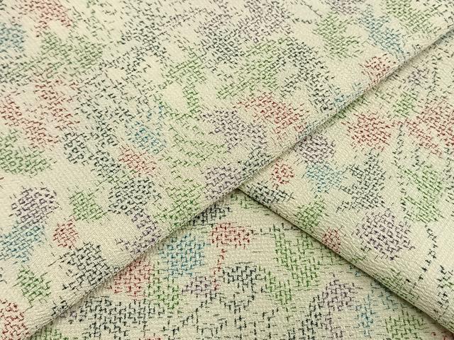 平和屋着物▽お召　単衣　草葉文　正絹　逸品　AAAW1432fy