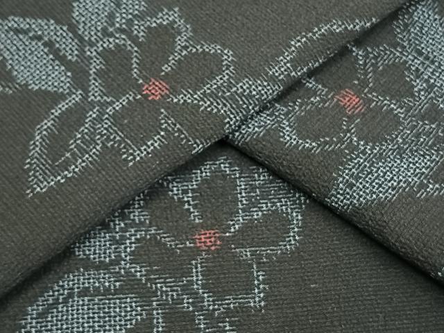 平和屋着物▽本塩沢　単衣　草花文　正絹　逸品　未使用　AAAW1435fy