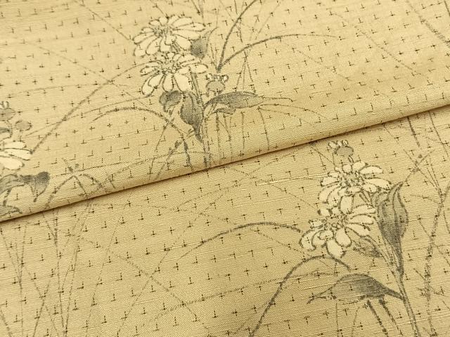 平和屋着物▽訪問着 単衣 紬地 手描き 草花文 正絹 逸品 CAAW1535xi