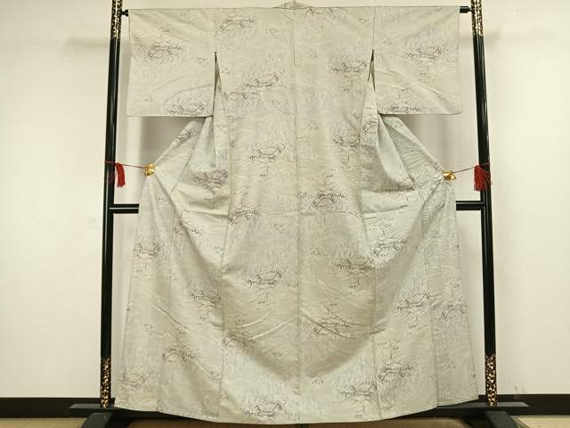 平和屋着物▽上質な紬　単衣　風景樹林文　正絹　逸品　AAAW1443fy 平和屋着物▽上質な紬 単衣 風景樹林文 正絹 逸品 AAAW1443fy