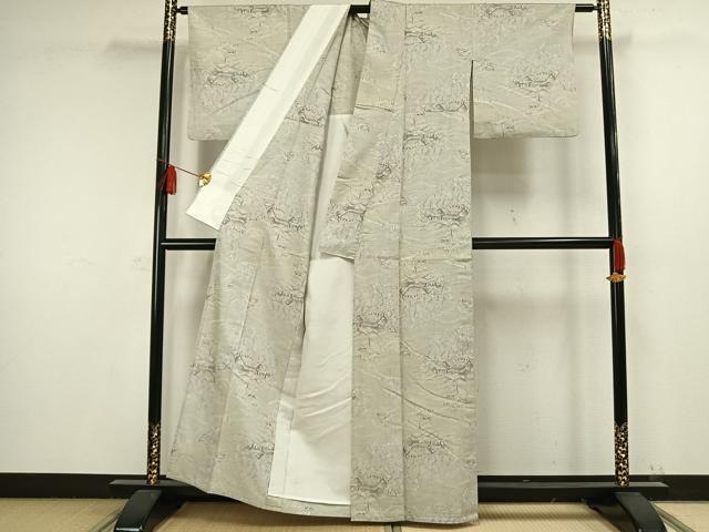 平和屋着物▽上質な紬 単衣 風景樹林文 正絹 逸品 AAAW1443fy