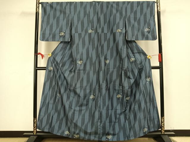 平和屋着物▽本塩沢 単衣 十字絣 正絹 逸品 AAAW7719fy 紬 - 銀座きもの