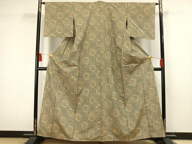 平和屋着物▽上質な紬　単衣　亀甲花文　正絹　逸品　AAAW1459fy 平和屋着物▽上質な紬 単衣 亀甲花文 正絹 逸品 AAAW1459fy