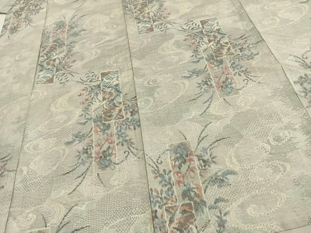 平和屋着物▽上質な紬 単衣 色紙草花文 正絹 逸品 未使用