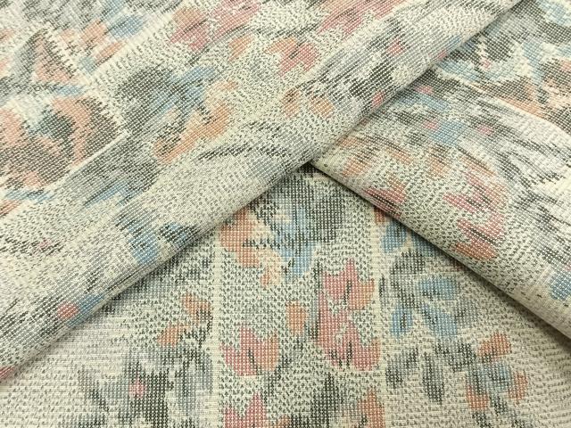 平和屋着物▽上質な紬　単衣　色紙草花文　正絹　逸品　未使用　AAAW1467fy