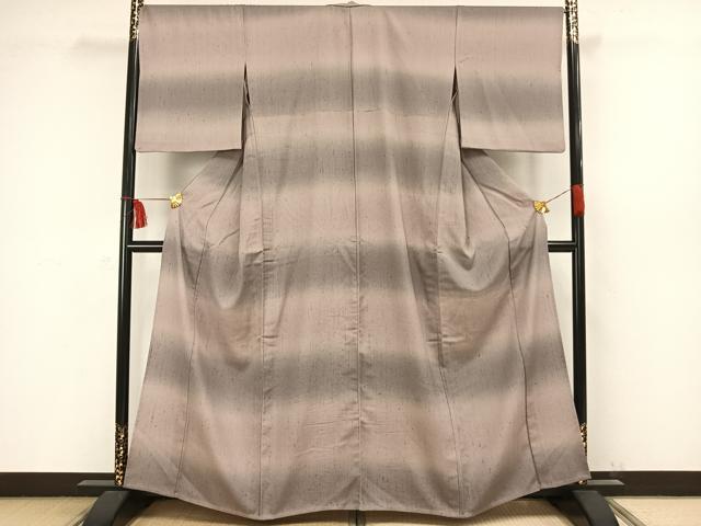 平和屋着物▽上質な紬 単衣 色無地 牡丹鼠色 正絹 逸品