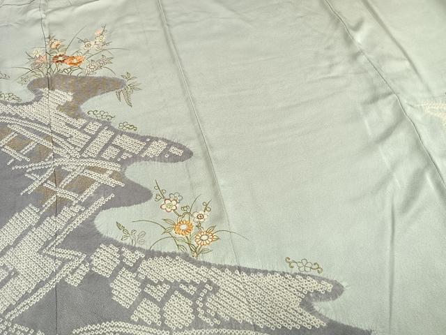 平和屋着物▽訪問着 単衣 駒刺繍 絞り 草花文 金彩 正絹 逸品