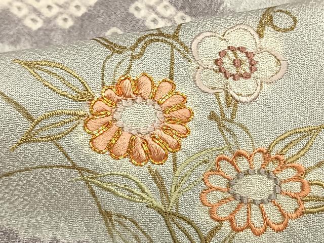 平和屋着物▽訪問着　単衣　刺繍　花文箱文　銀糸　正絹　逸品　AAAV2716fy 平和屋着物▽訪問着 単衣 刺繍 花文箱文 銀糸 正絹 逸品