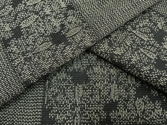 平和屋着物▽上質な紬　単衣　色紙花文　黒地　正絹　逸品　未使用　AAAW1499fy