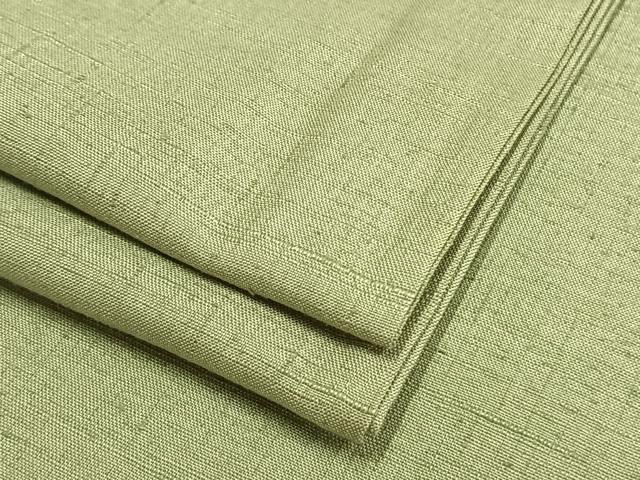 平和屋着物▽上質な紬　単衣　色無地　裏葉柳色　正絹　逸品　AAAW1522fy