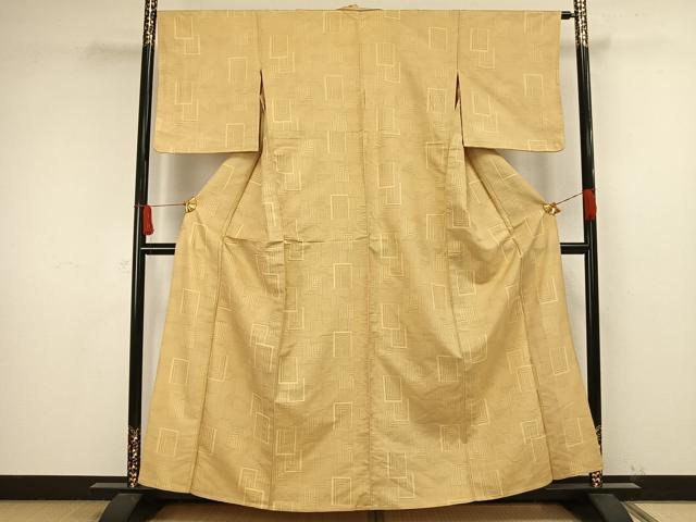 平和屋着物▽上質な紬　単衣　幾何学文様　正絹　逸品　AAAW1532fy 平和屋着物▽上質な紬 単衣 幾何学文様 正絹 逸品 未使用 AABB3894jh