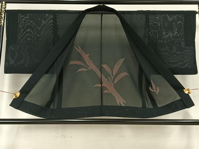 羽織　市松地紋　建物　風景模様　楓　黒地　着物　023tz 銀座【E-2153】羽織 薄黒色 市松に桜文（反端付） :身丈98/裄67 - 銀座