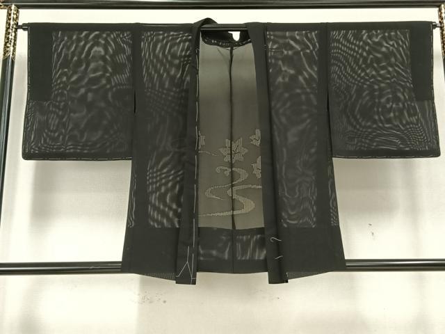 平和屋着物▽羽織　スリーシーズン　春夏秋　塵除け　流水花紋紗　黒地　正絹　逸品　未使用　AAAW1543fy