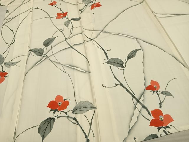 平和屋着物▽上質な小紋 単衣 草花文 さが美扱い 正絹 逸品 DAAR5503du