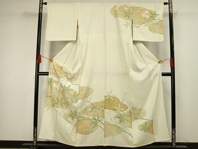 平和屋着物▽訪問着　単衣　刺繍　草花文　銀糸　金彩　正絹　逸品　AAAW1548fy