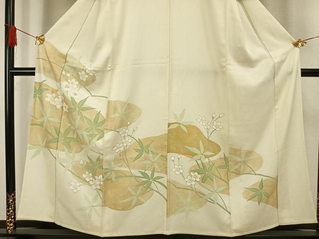 平和屋着物▽訪問着 単衣 刺繍 草花文 暈し染め 正絹 逸品