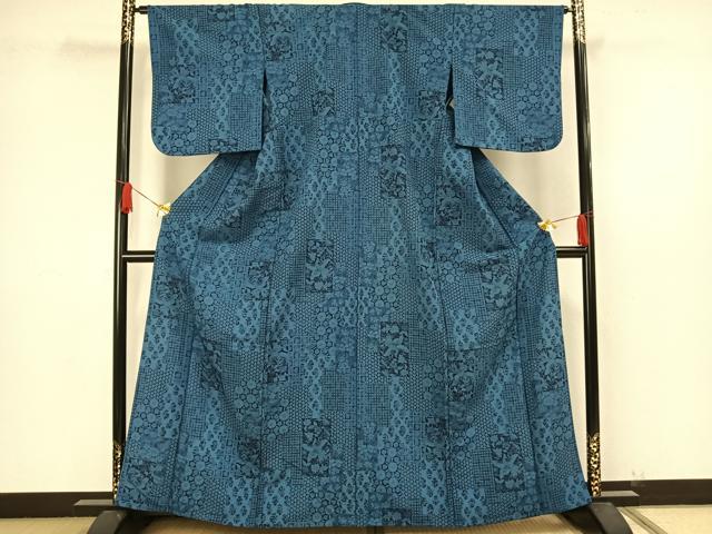 平和屋着物▽小紋 単衣 色紙花鳥文 洗える着物 AAAW1550fy