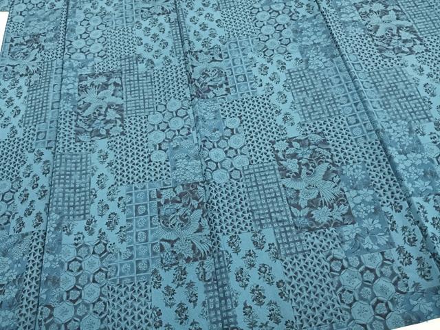 平和屋着物▽小紋 単衣 色紙花鳥文 洗える着物 AAAW1550fy