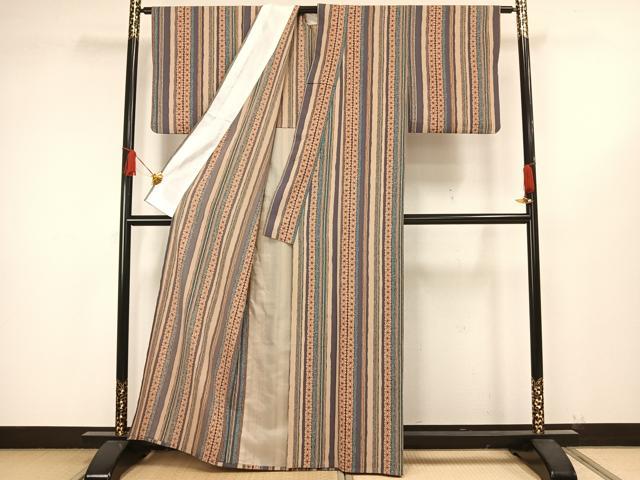 平和屋着物■上質なお召　麻の葉文様　逸品　未使用　BAAJ1914ow 平和屋着物▽上質なお召 単衣 麻の葉文様 正絹 逸品 CAAV0976ou