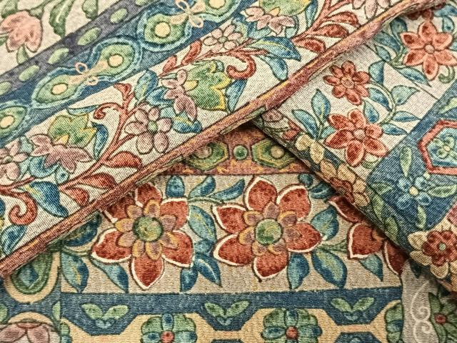 平和屋着物▽上質な小紋　単衣　更紗花文　正絹　逸品　AAAW1556fy