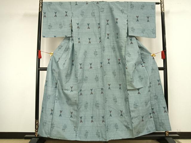 平和屋着物▽上質な紬 単衣 幾何学文様 正絹 逸品 AAAW1573fy