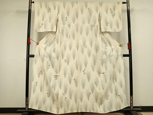 平和屋着物▽上質な小紋　単衣　草花文　手描き　鬼しぼ縮緬　正絹　逸品　DAAS0161az 平和屋着物▽上質な小紋 単衣 草花文 手描き 鬼しぼ縮緬 正絹