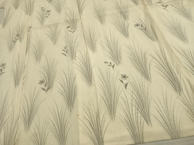 平和屋着物▽上質な小紋 単衣 手描き 草花文 鬼しぼ縮緬 正絹