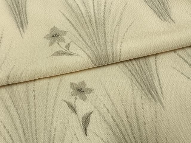 平和屋着物▽上質な小紋 単衣 草花文 手描き 鬼しぼ縮緬 正絹