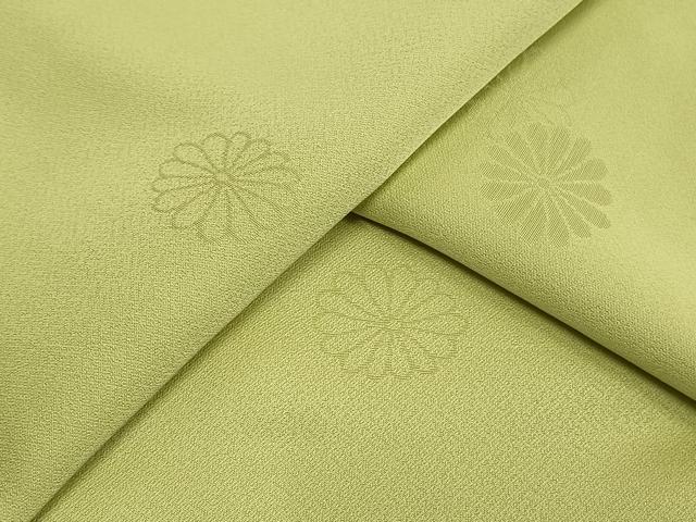 平和屋着物▽上質な色無地　単衣　舞花文　若芽色　正絹　逸品　AAAW1580fy