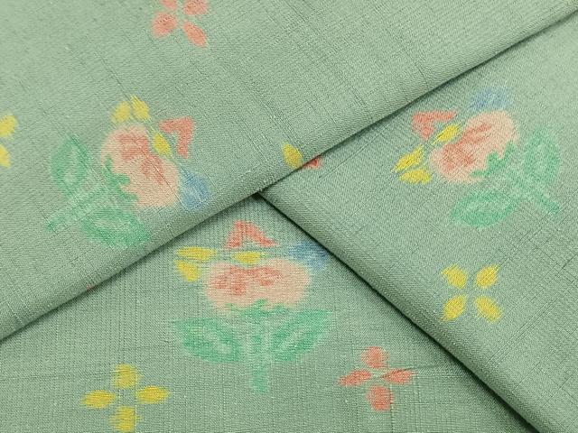 平和屋着物▽上質な紬　単衣　草花文　正絹　逸品　AAAW1584fy