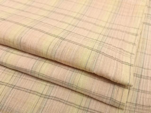 平和屋着物▽上質な紬　単衣　ちぢみ織　絞り　格子　ますいわ屋扱い　正絹　逸品　AAAW1586fy