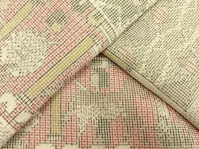 平和屋着物▽本塩沢　単衣　横段人物文　正絹　逸品　AAAW1594fy