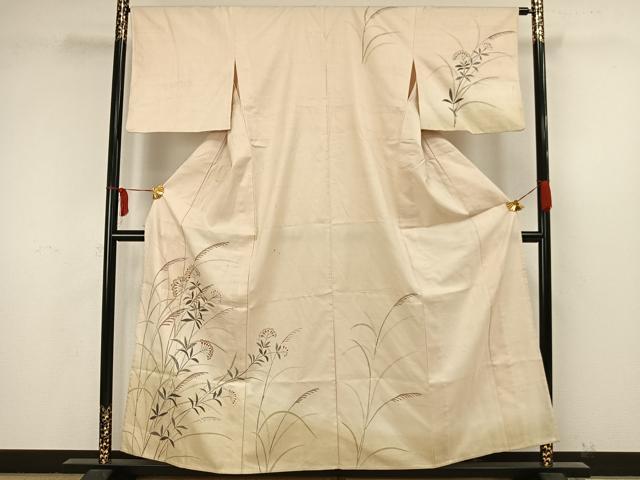 平和屋着物▽訪問着　単衣　紬地　草花文　金彩　正絹　逸品　AAAW1596fy