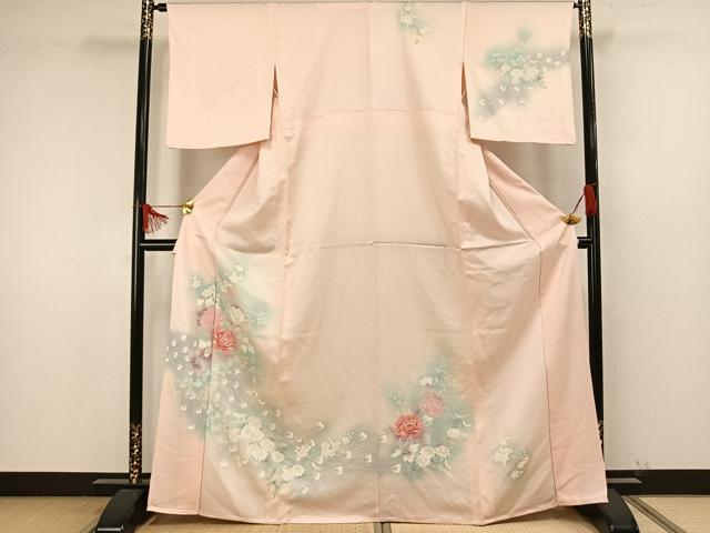 平和屋着物▽訪問着　単衣　草花文　暈し染め　正絹　逸品　AAAW1599fy