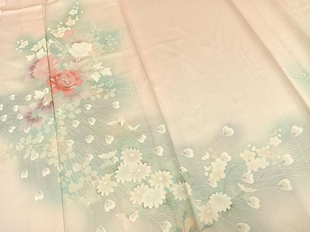 平和屋着物▽訪問着 単衣 草花文 暈し染め 正絹 逸品 AAAW1599fy