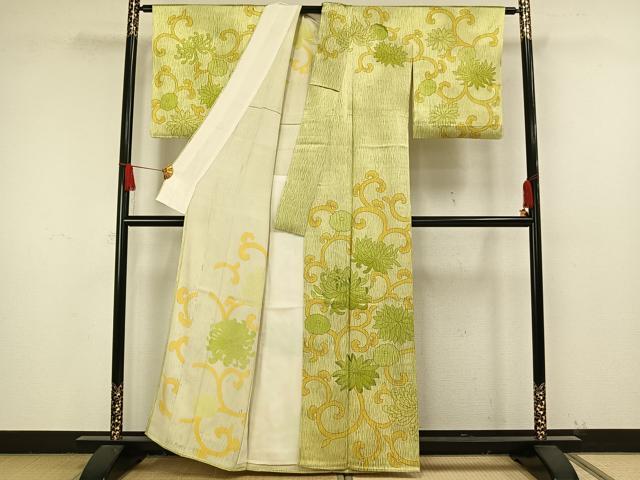 平和屋着物▽訪問着　単衣　刺繍　花唐草文　金彩　正絹　逸品　AAAW1603fy 平和屋着物▽訪問着 単衣 枝花文 暈し染め 金彩 正絹 逸品 AABC0573fy