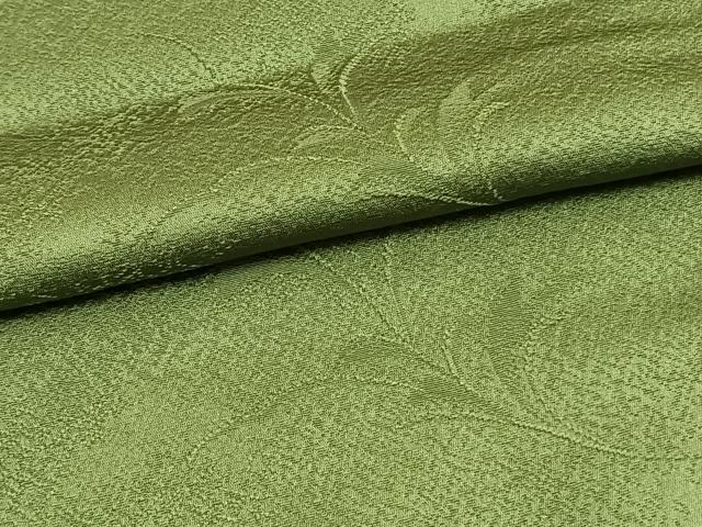 平和屋着物▽上質な色無地　単衣　草葉地紋　草色　正絹　逸品　AAAW1608fy