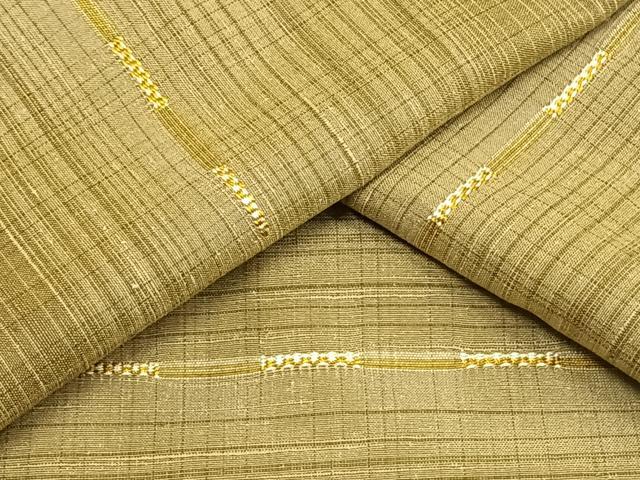 平和屋着物▽上質な紬　単衣　刺繍　横段文　正絹　逸品　AAAW1610fy