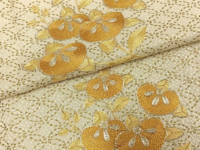 平和屋着物▽訪問着 単衣 総刺繍 橘文 金銀糸 金彩 正絹