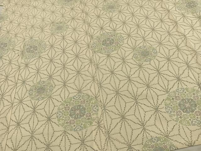 平和屋着物▽本塩沢 単衣 花丸文 麻の葉文様 正絹 逸品 AAAW1614fy