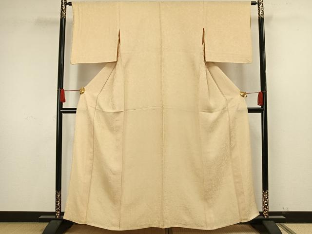 平和屋着物▽上質な色無地 単衣 草花地紋 砥粉色 正絹 逸品